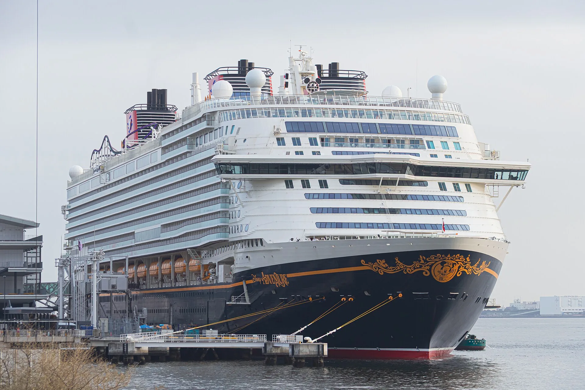 Front view of the Disney Adventure docked