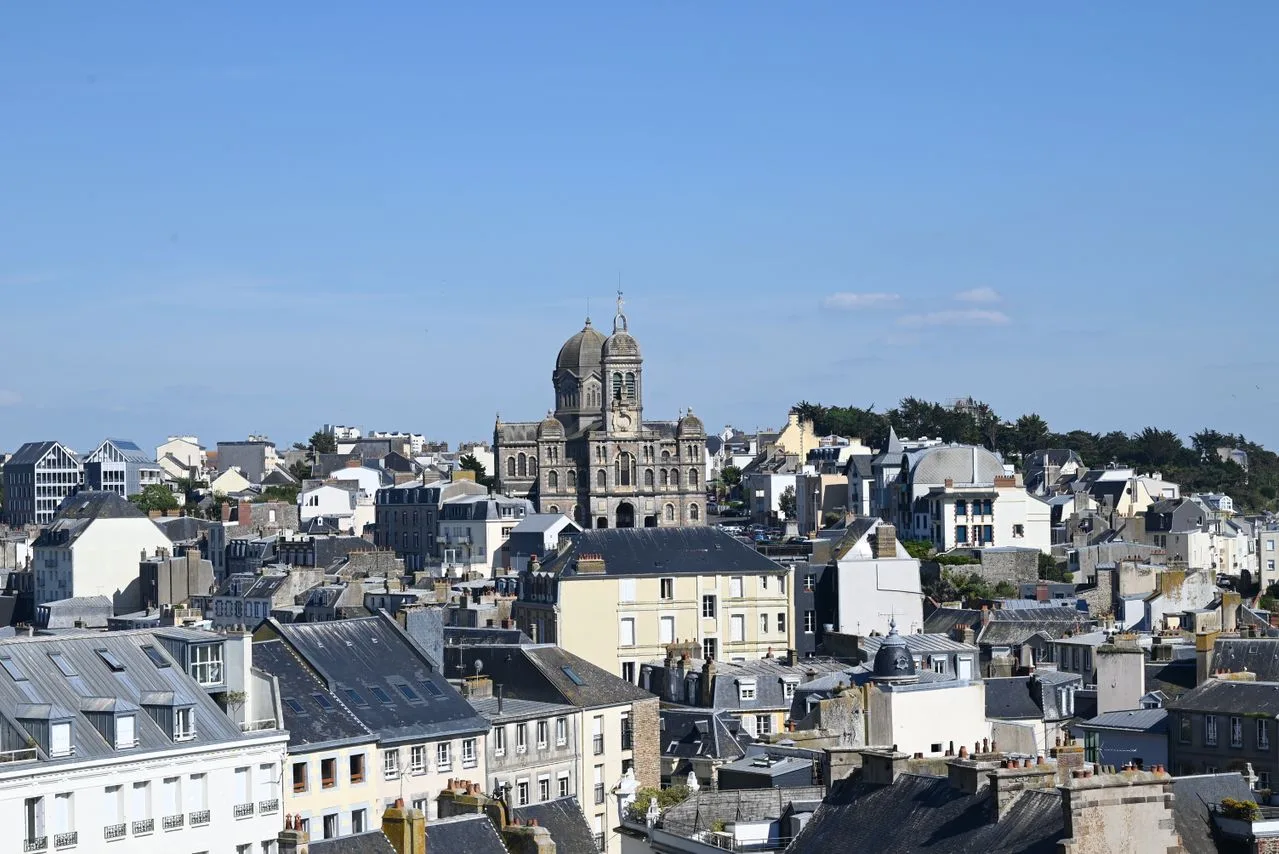 Aerial view of Le Havre showcasing historical architecture under clear skies.