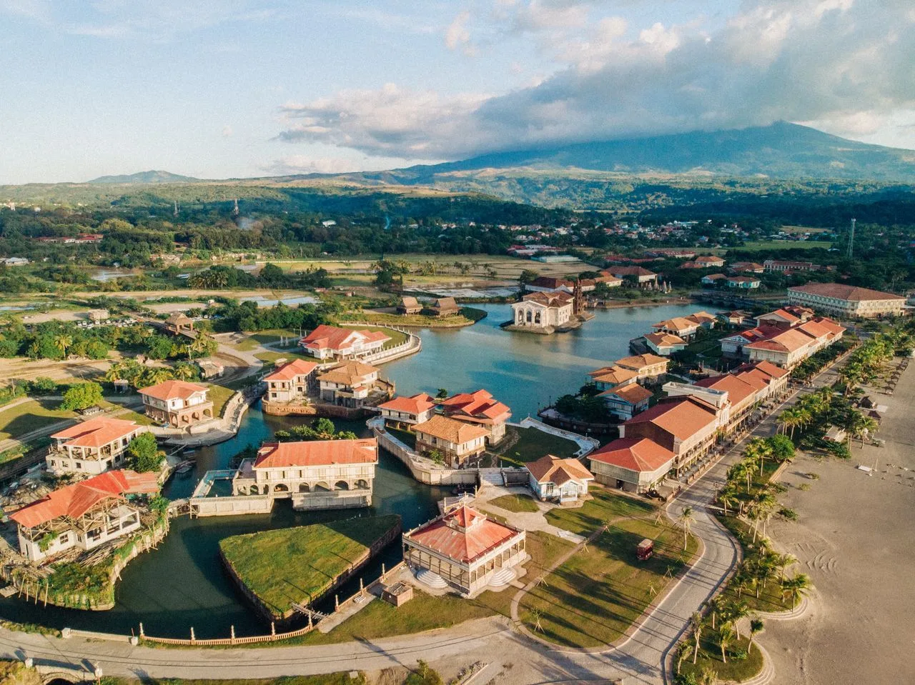 Aerial shot of scenic coastal resort in Bagac, Central Luzon showcasing stunning architecture and landscapes.