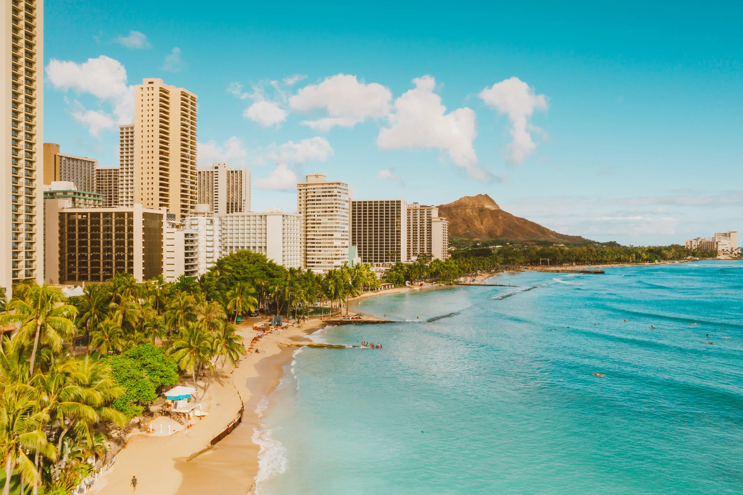Beautiful view of Waikiki Beach with Diamond Head in the background.