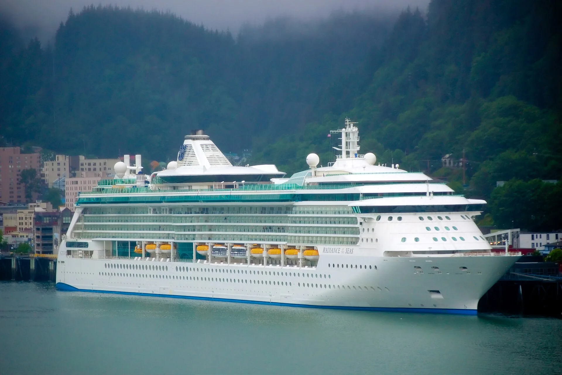 MS Radiance of the Seas docked in Juneau, Alaska. Owned by Royal Caribbean.